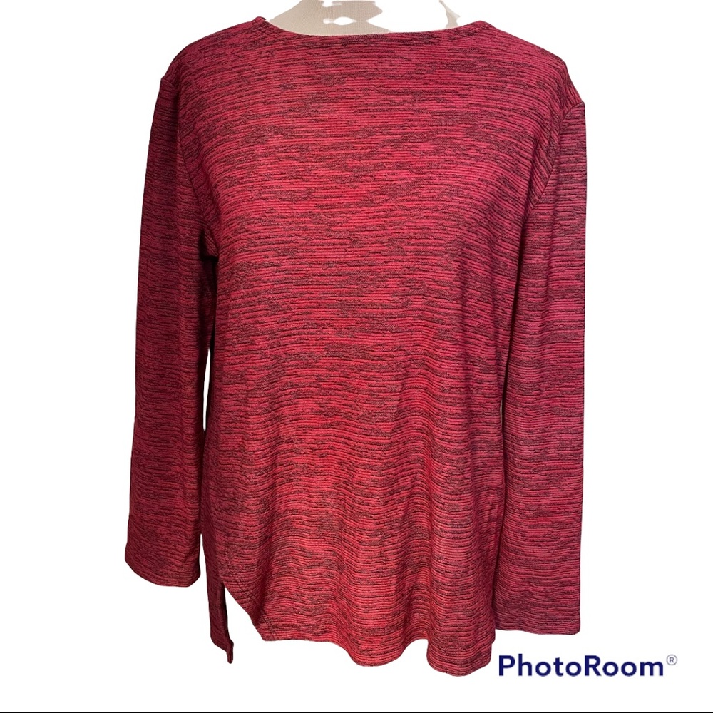 CLARA SUN WOO TOP TUNIC PINK BLACK MARLED STRETCH JERSEY LONG SLEEVE SIZE M